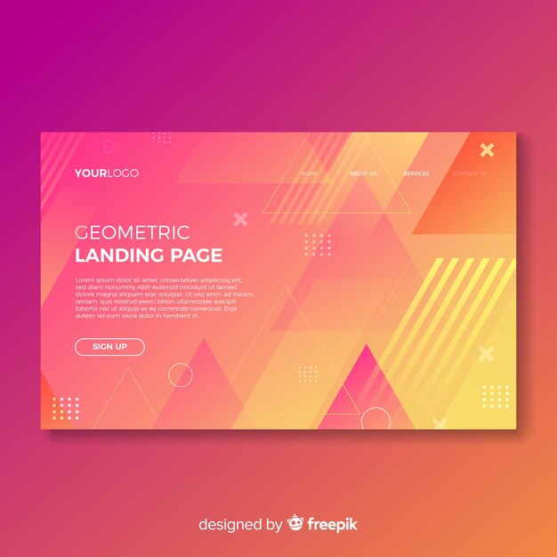 Plantilla de landing page abstracta con formas geométricas