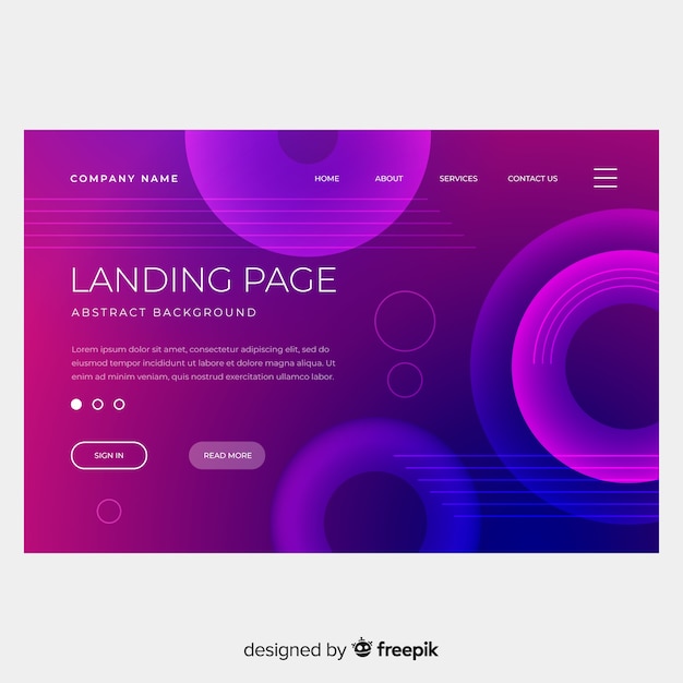 Plantilla de landing page abstracta con formas geométricas