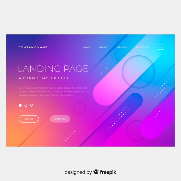 Plantilla de landing page abstracta con formas geométricas