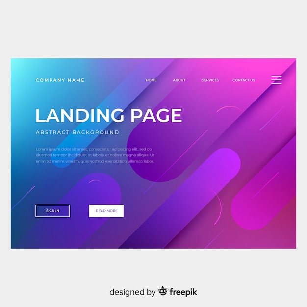 Plantilla de landing page abstracta con formas geométricas