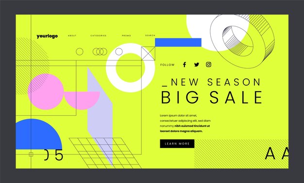 Plantilla de landing page abstracta con formas geométricas
