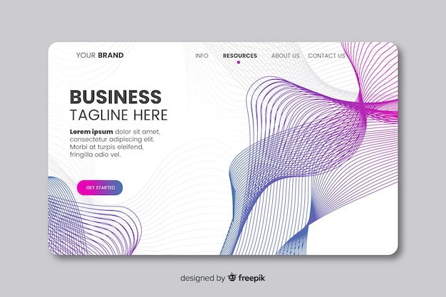 Plantilla de landing page abstracta con formas lineales