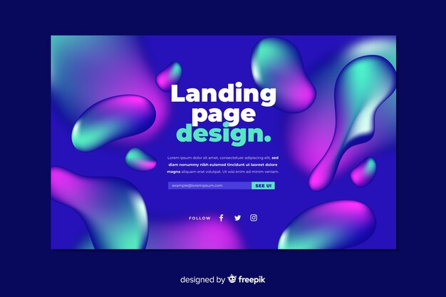 Plantilla de landing page abstracta con formas líquidas