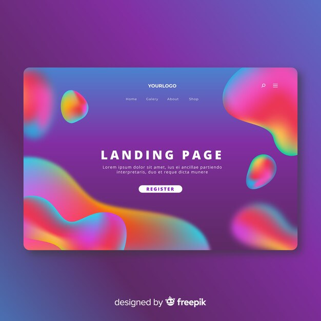 Plantilla de landing page abstracta con formas líquidas