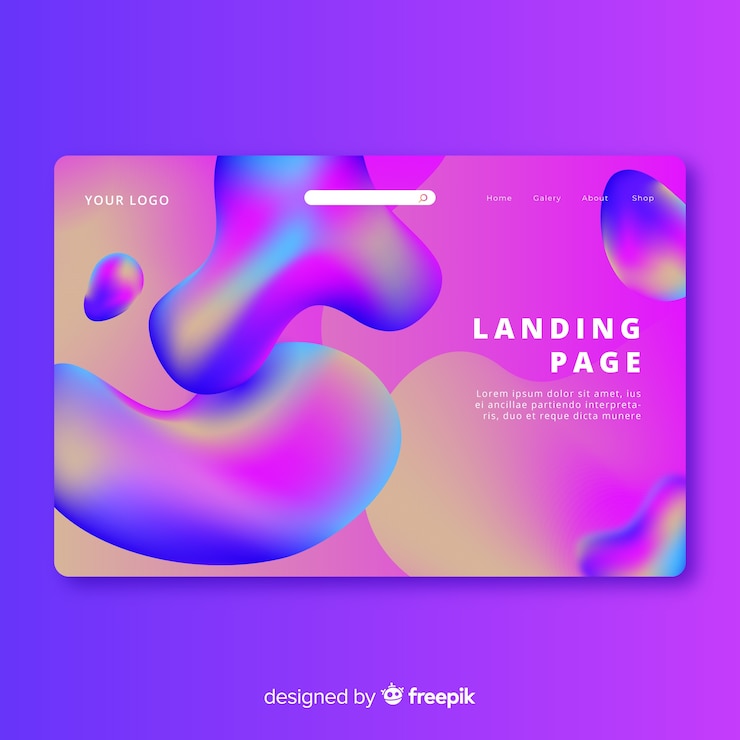 Vector gratuito plantilla de landing page abstracta con formas líquidas