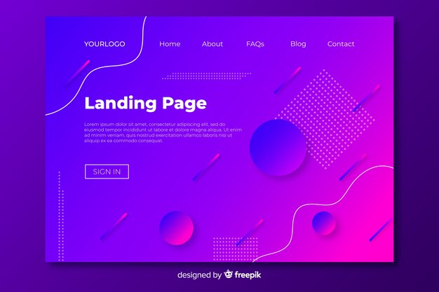 Plantilla de landing page abstracto de formas geométricas