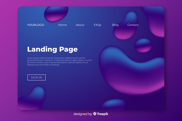 Plantilla de landing page abstracto de formas líquidas