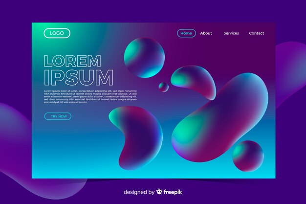 Plantilla de landing page abstracto de formas líquidas