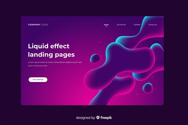 Plantilla de landing page abstracto de formas líquidas