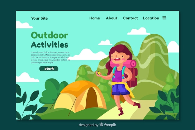 Vector gratuito plantilla de landing page de actividades al aire libre