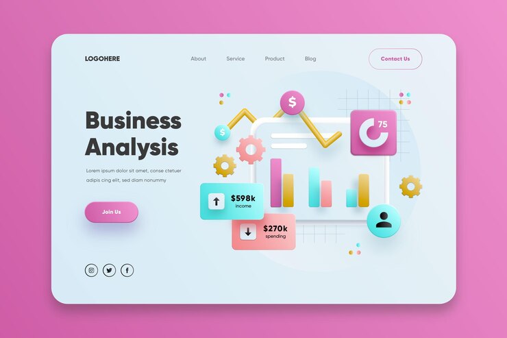 Vector gratuito plantilla de landing page de análisis de negocio