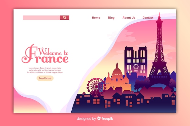 Vector gratuito plantilla de landing page de bienvenida a francia