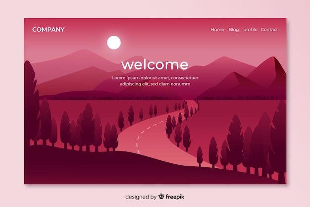 Plantilla de landing page de bienvenida con paisaje