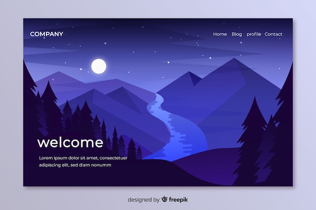 Plantilla de landing page de bienvenida con paisaje