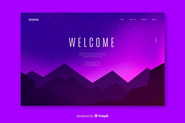 Plantilla de landing page de bienvenida con paisaje