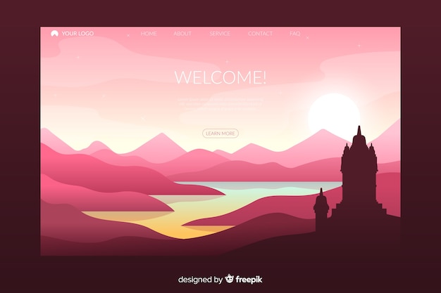 Vector gratuito plantilla de landing page de bienvenida con paisaje