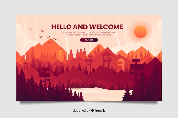 Vector gratuito plantilla de landing page de bienvenida con paisaje