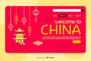 Vector gratuito plantilla de landing page de bienvenido a china