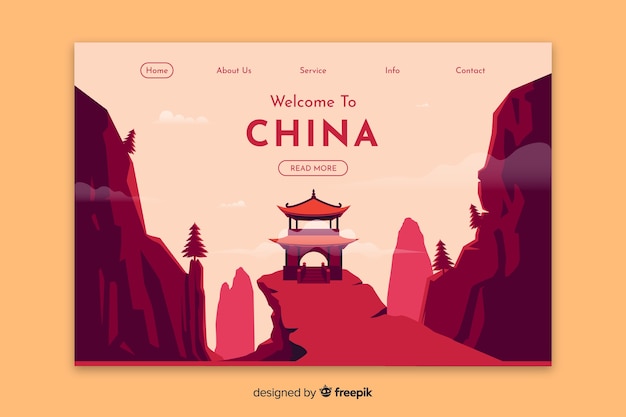 Vector gratuito plantilla de landing page de bienvenido a china