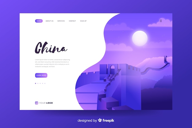 Vector gratuito plantilla de landing page de bienvenido a china