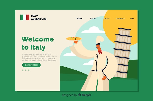 Plantilla de landing page de bienvenido a italia