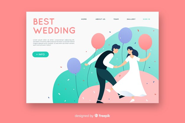 Plantilla de landing page de boda en diseño plano