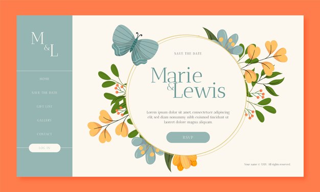 Plantilla de landing page de boda en diseño plano