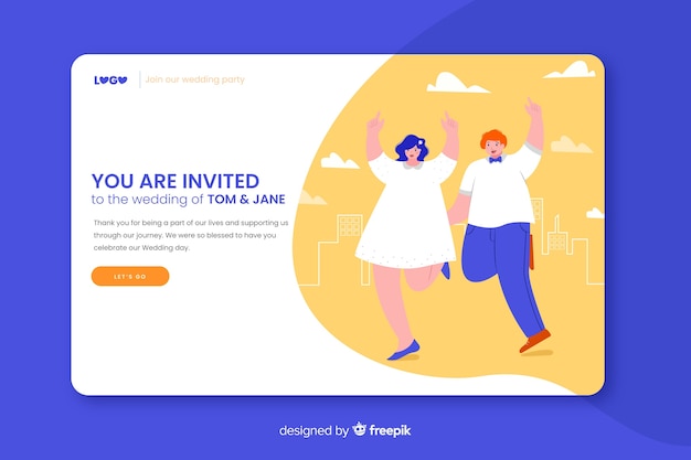 Vector gratuito plantilla de landing page de boda