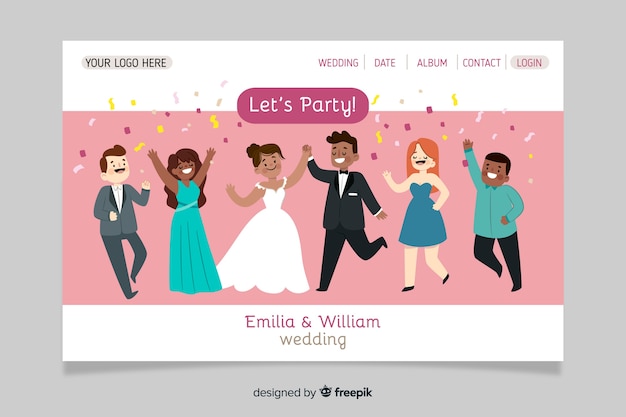 Vector gratuito plantilla de landing page de boda