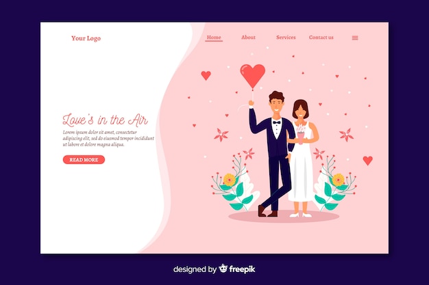 Vector gratuito plantilla de landing page de boda