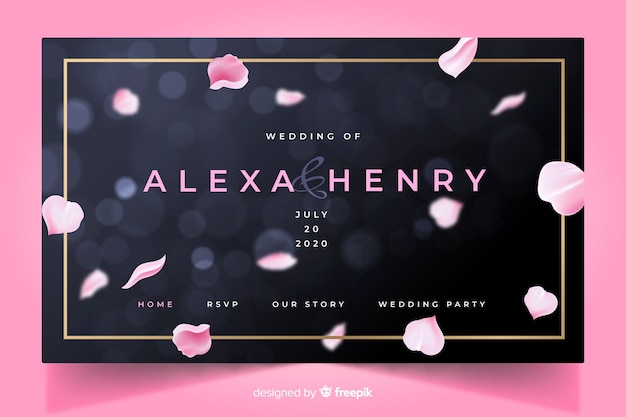 Vector gratuito plantilla de landing page de boda