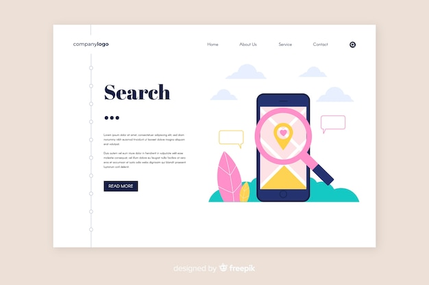 Vector gratuito plantilla de landing page de busqueda