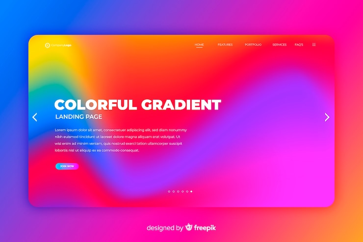 Vector gratuito plantilla de landing page colorida y con degradado