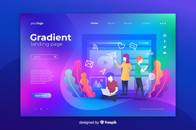 Plantilla de landing page colorida con degradado