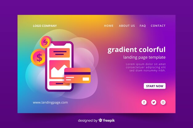 Plantilla de landing page colorido con aspecto degradado