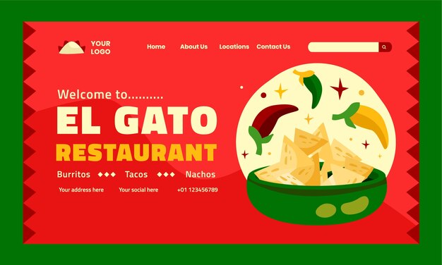 Plantilla de landing page de comida mexicana dibujada a mano