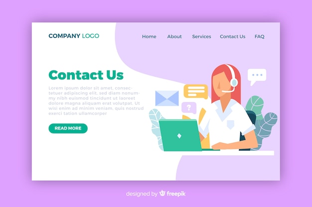 Vector gratuito plantilla de landing page de contacto