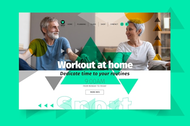 Vector gratuito plantilla de landing page de deporte en casa