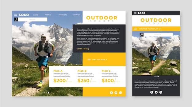 Plantilla de landing page de deporte con foto