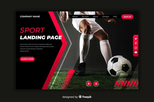 Plantilla de landing page de deporte con foto