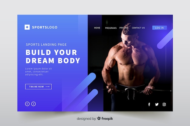 Plantilla de landing page de deporte con foto