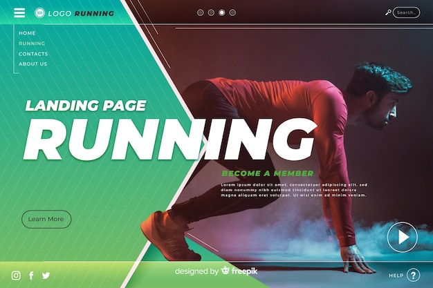 Plantilla de landing page de deporte con foto