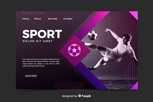 Vector gratuito plantilla de landing page de deporte con foto