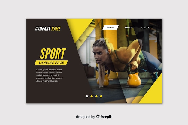 Vector gratuito plantilla de landing page de deporte con foto