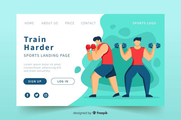 Vector gratuito plantilla de landing page de deporte