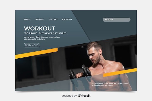 Plantilla de landing page de deportes con foto