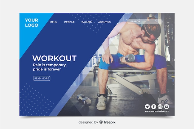 Vector gratuito plantilla de landing page de deportes con foto