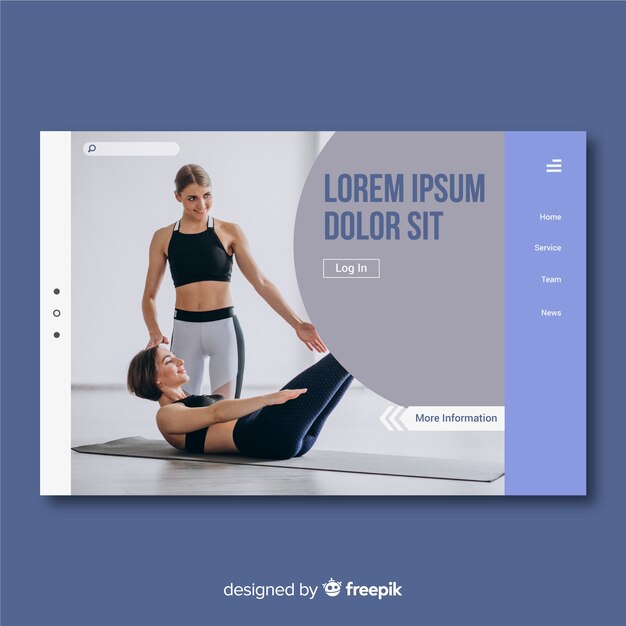 Vector gratuito plantilla de landing page de deportes con foto