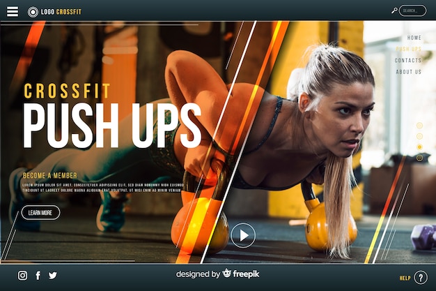 Vector gratuito plantilla de landing page de deportes con imagen