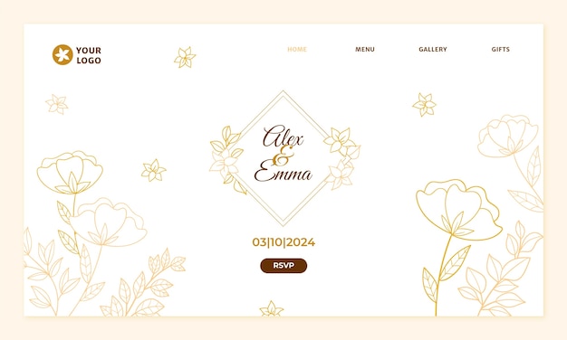 Plantilla de landing page dibujado de boda